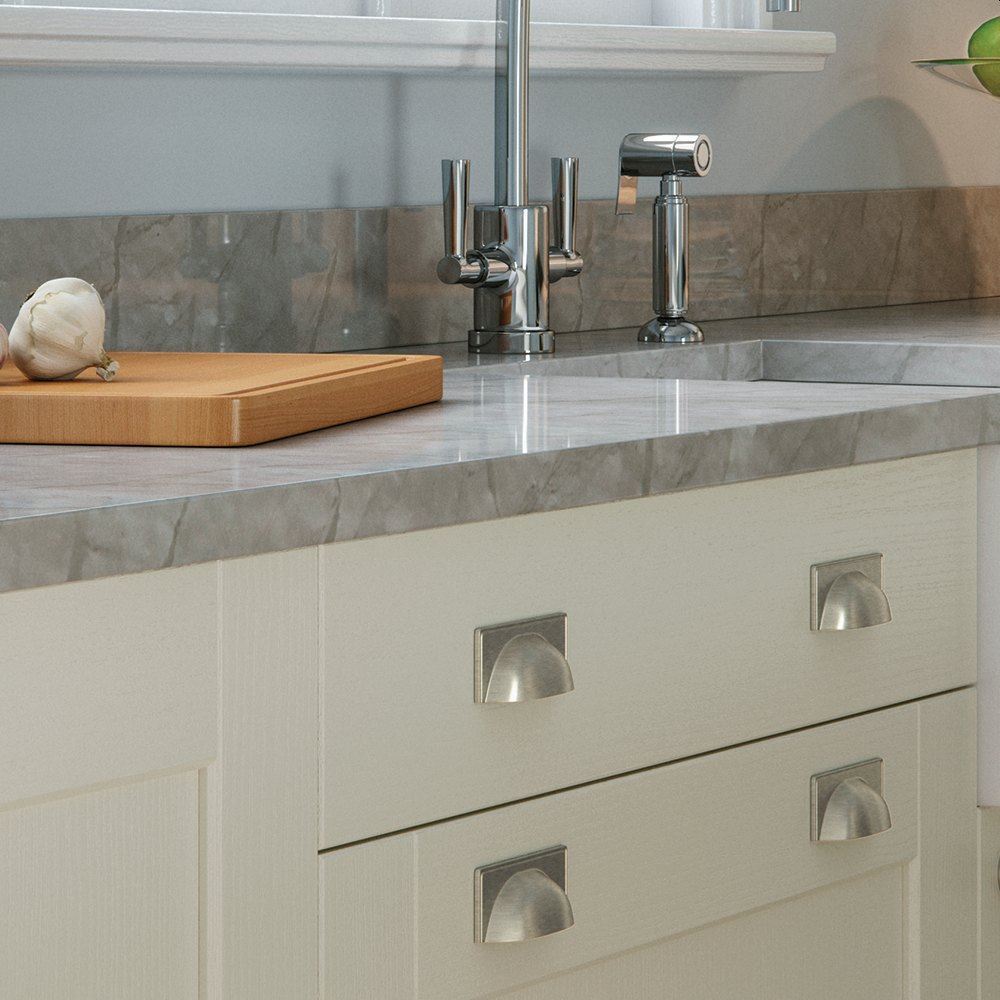 WINDSOR Cup Handle Kitchen/Bedroom Door Handle Brushed Nickel