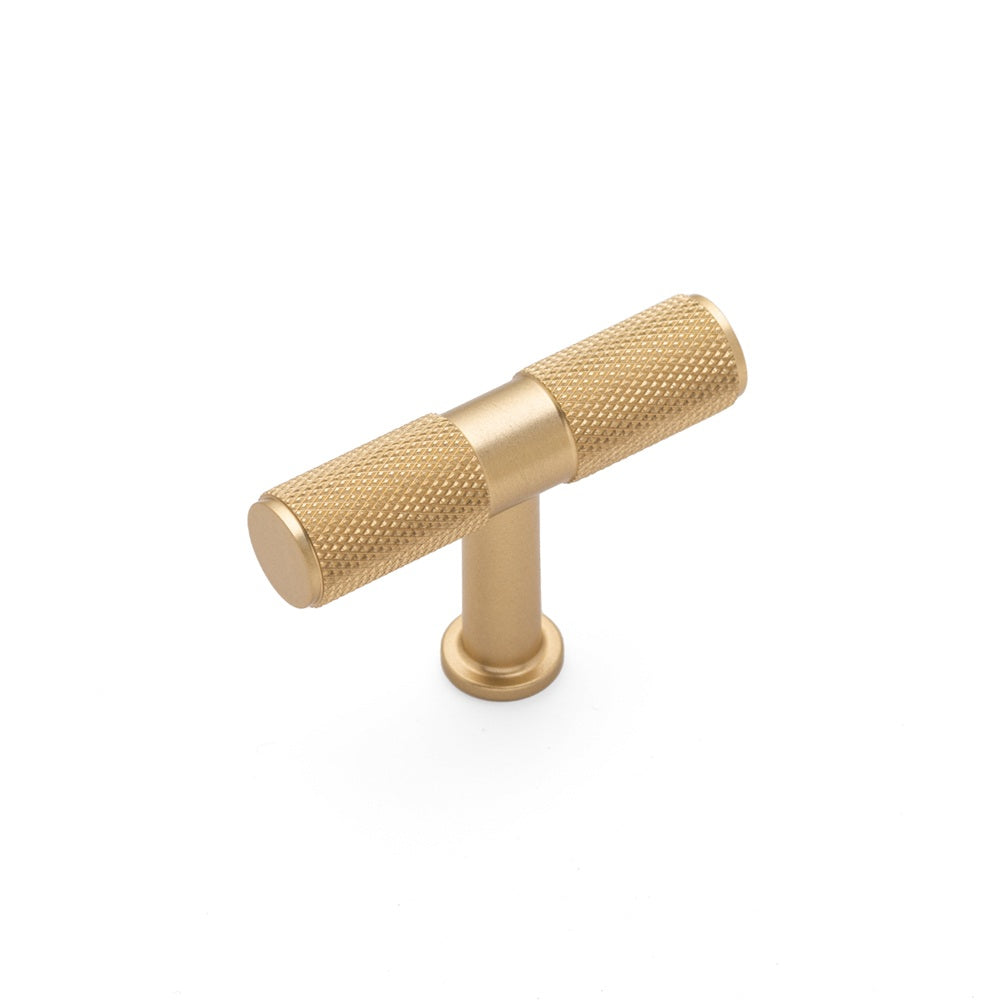 FENDER KNURLED T Knob Kitchen/Bedroom Door Handle Satin Brass