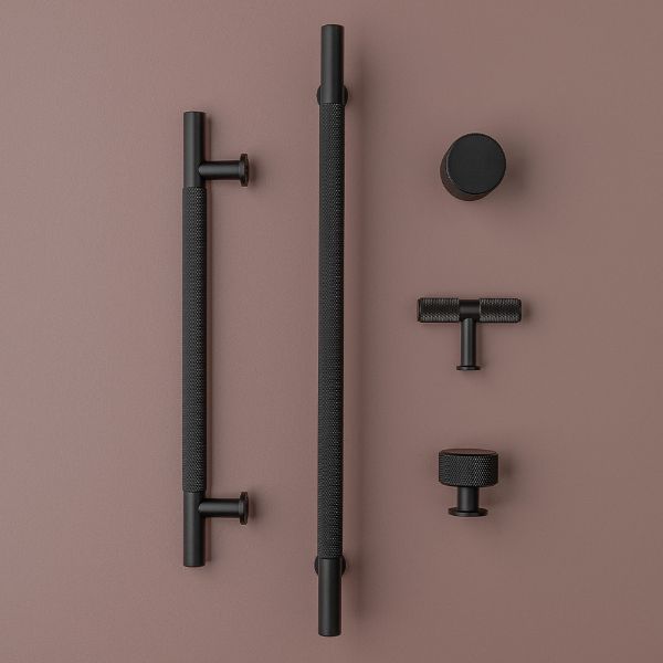 FENDER KNURLED Round Post Knob Kitchen/Bedroom Door Handle Matt Black