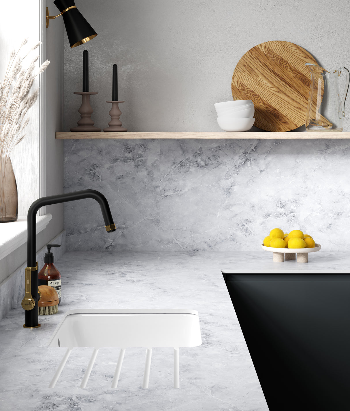 Wilsonart Zenith Marmo Treviso Compact Laminate Kitchen Worktops (Grey Core)