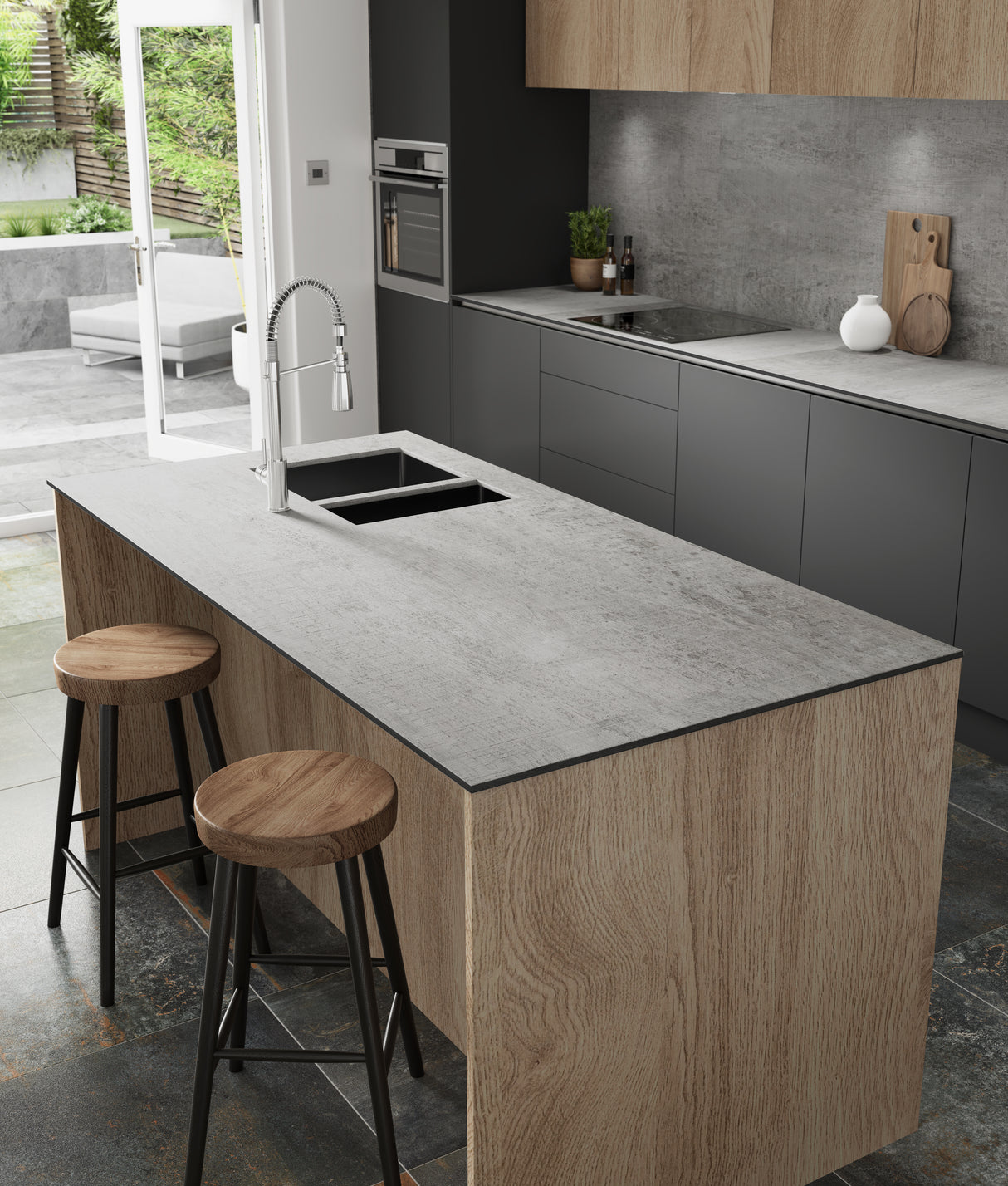 Wilsonart Zenith Woodstone Gris Compact Laminate Kitchen Worktops (Black Core)