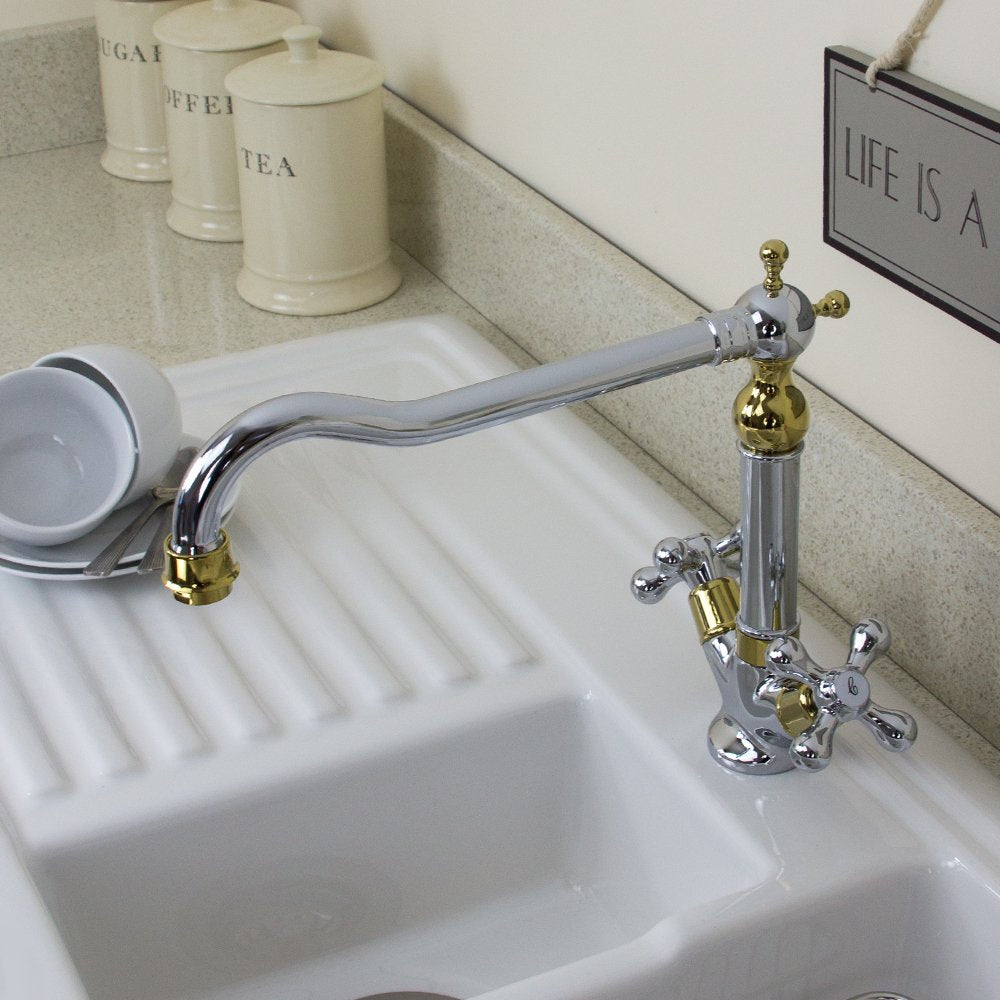 Astini Traditional Gold & Chrome Twin Handle Kitchen Sink Tap 25441GC