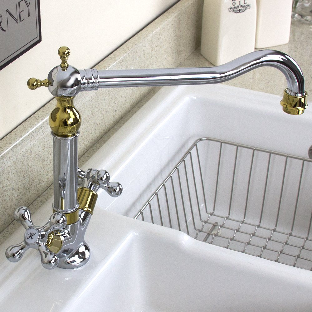Astini Traditional Gold & Chrome Twin Handle Kitchen Sink Tap 25441GC