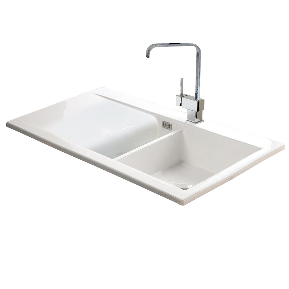 Astini Desire 150 1.5 Bowl Gloss White Ceramic Kitchen Sink, Waste & 5E Tap