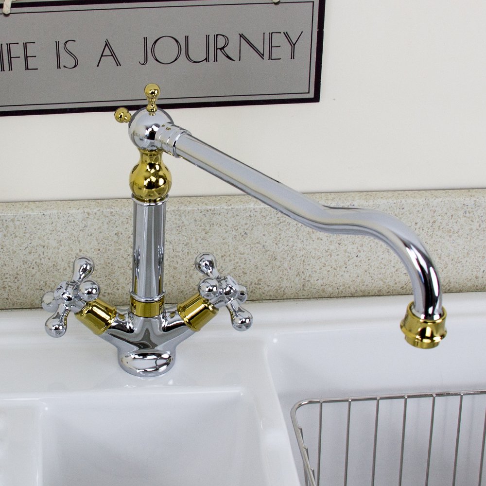 Astini Traditional Gold & Chrome Twin Handle Kitchen Sink Tap 25441GC