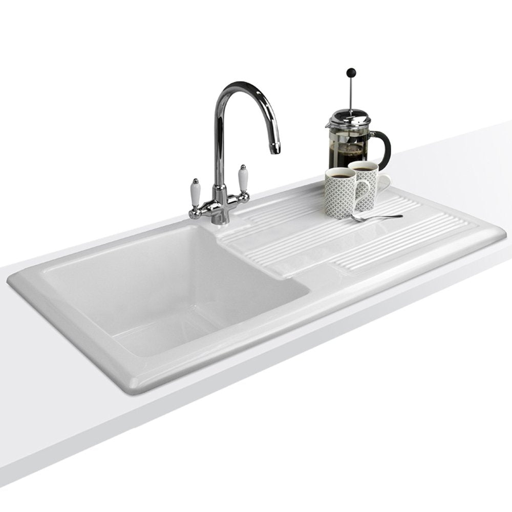 Astini Canterbury 100 1 Bowl Gloss White Ceramic Kitchen Sink & Colonial Tap