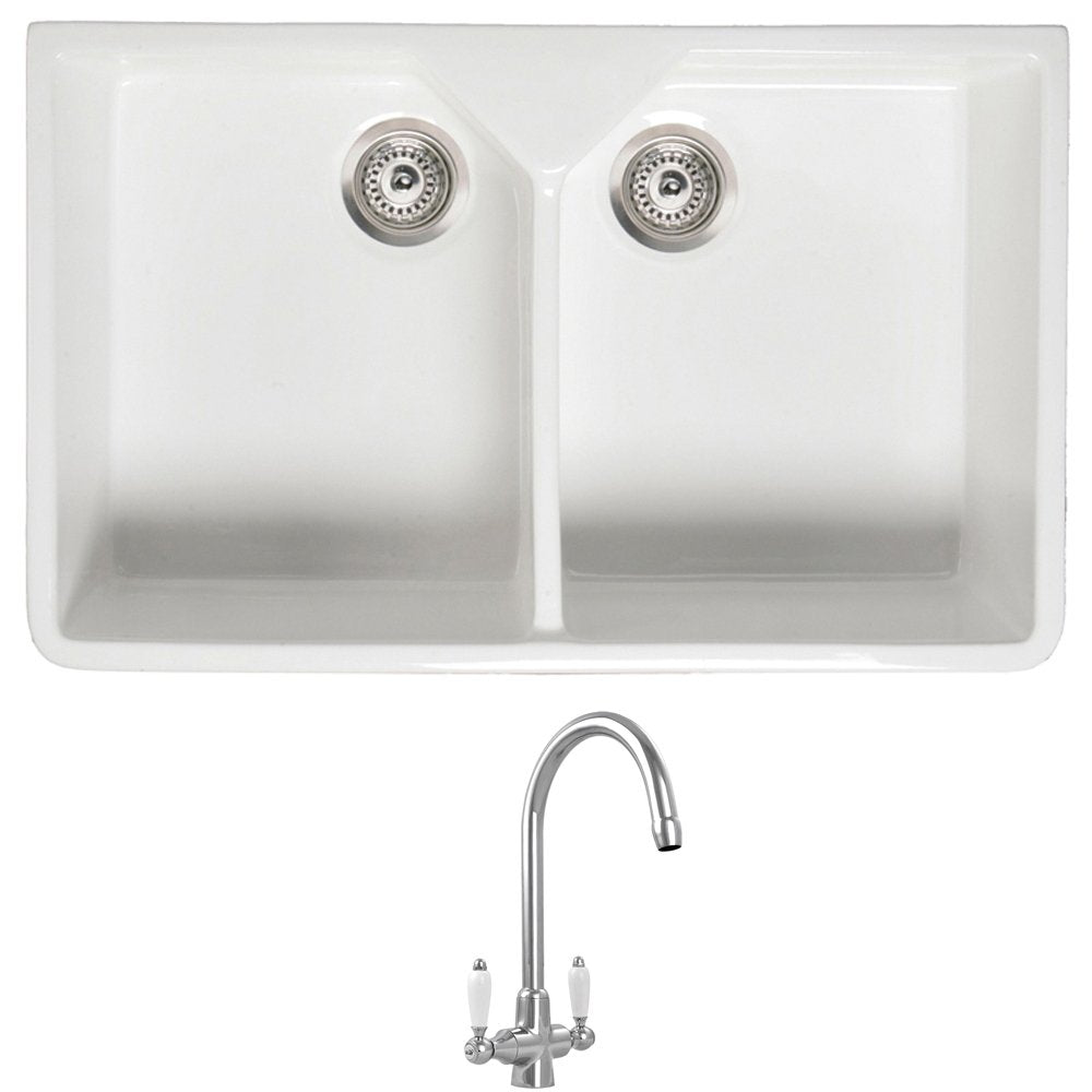 Astini Belfast 800 2.0 B Ceramic Kitchen Sink, Waste & Colonial 7018/CP/WL Tap