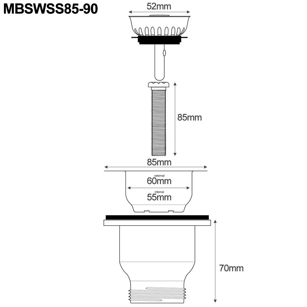 Astini RAK Rangemaster Caple 65mm Sink Strainer Waste MBSWSS85-90