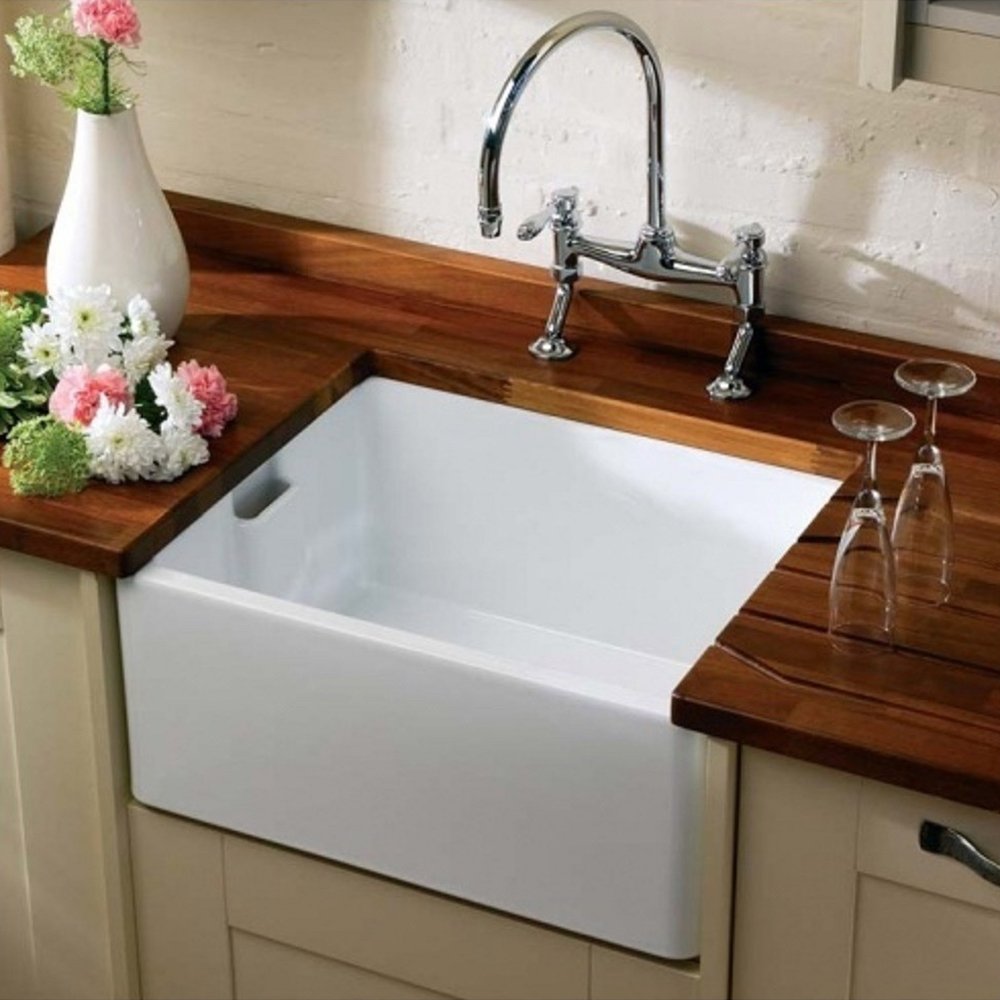 Astini Belfast 100 1.0 Bowl White Ceramic Kitchen Sink with Plug Waste