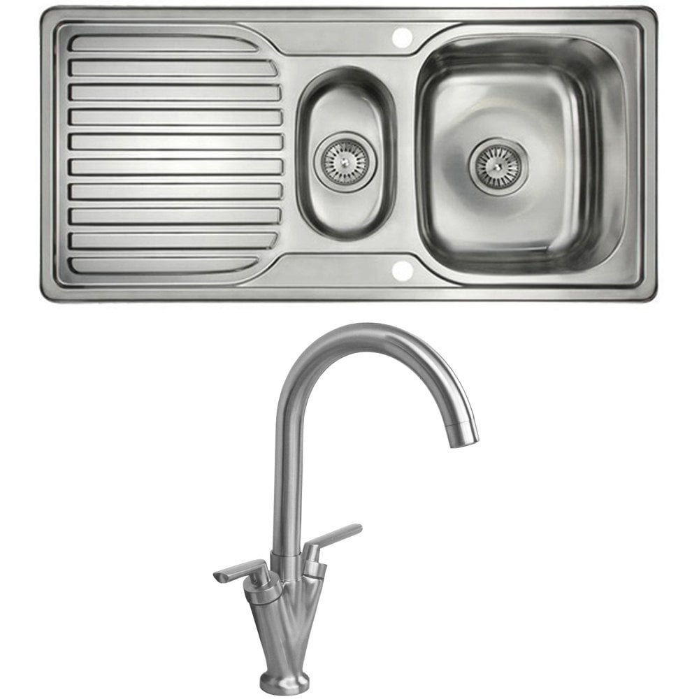 Astini Velia 1.5 Bowl Brushed Stainless Steel Kitchen Sink & Saturn B6008BS Tap