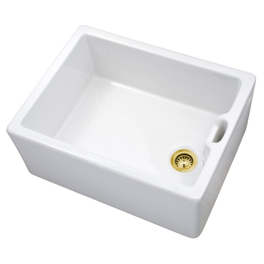Astini Belfast 100 1.0 Bowl White Ceramic Kitchen Sink with Strainer Waste