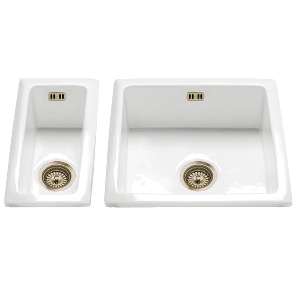 Astini Hampton 150 1.5 Bowl White Ceramic Undermount Kitchen Sink with Waste