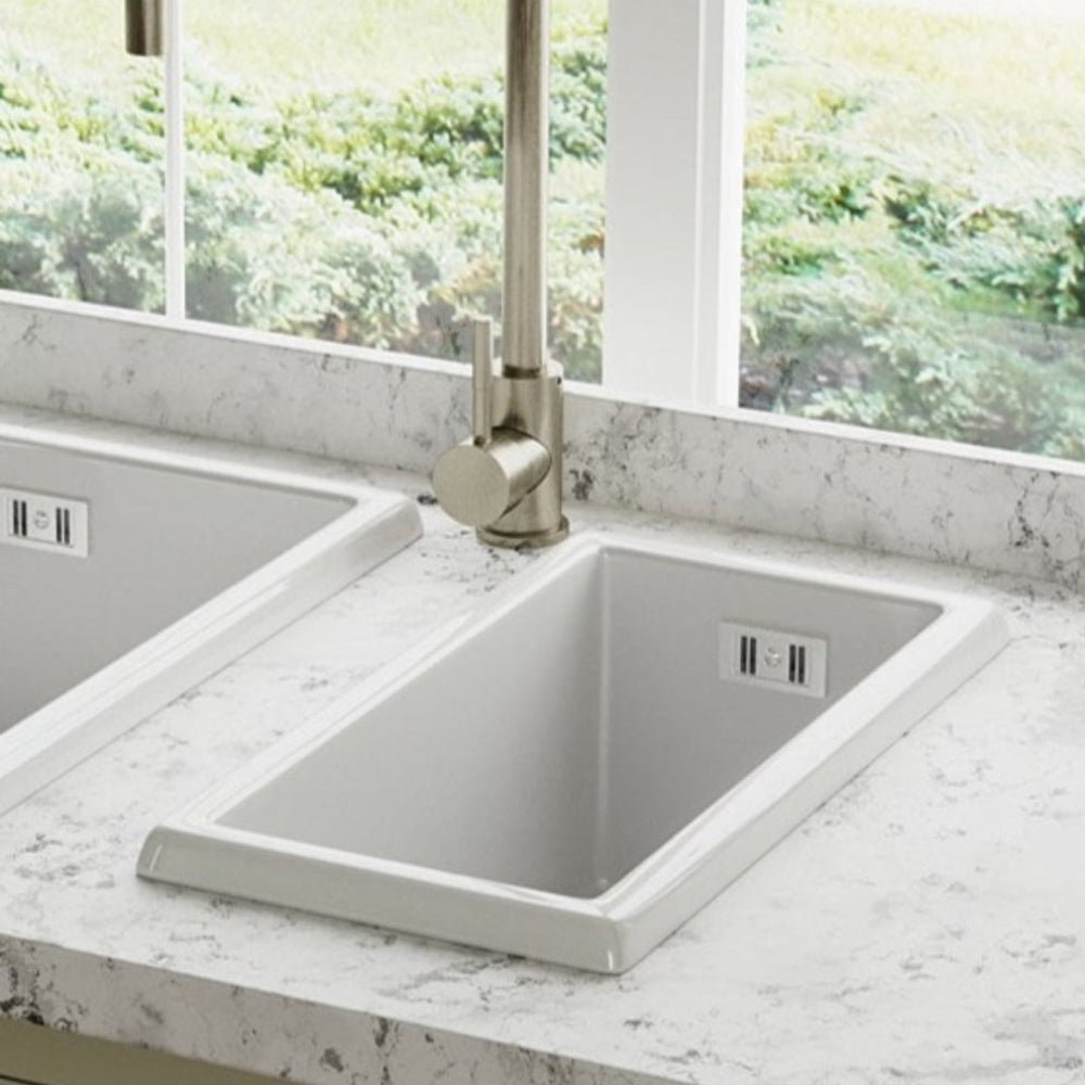 Astini Hampton 50 0.5 Bowl White Ceramic Undermount Kitchen Sink with Waste