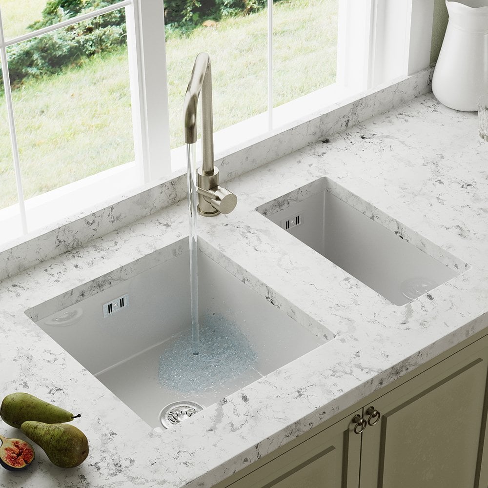 Astini Hampton 50 0.5 Bowl White Ceramic Undermount Kitchen Sink with Waste