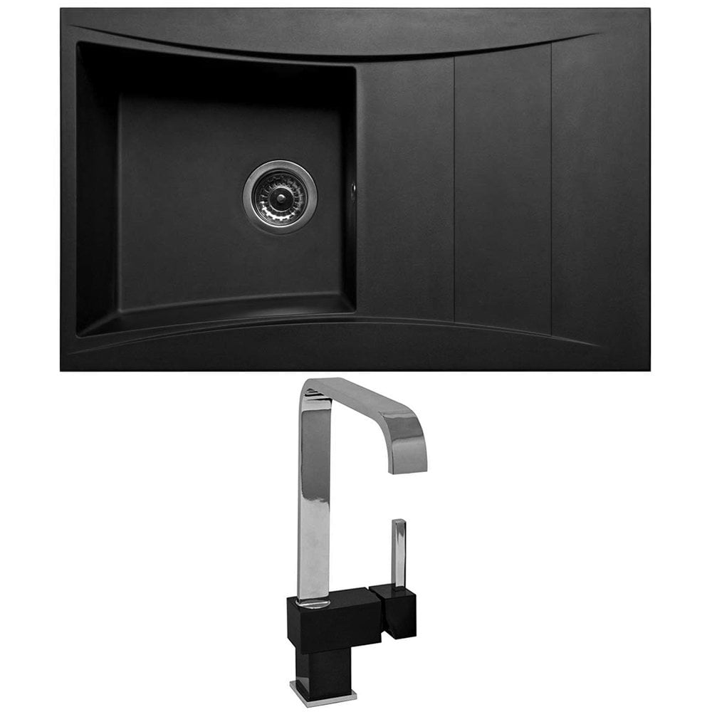 Astini Xeron 1.0 Bowl Black SMC Synthetic Reversible Kitchen Sink, Waste & Tap XERON100BLACK+5ECB