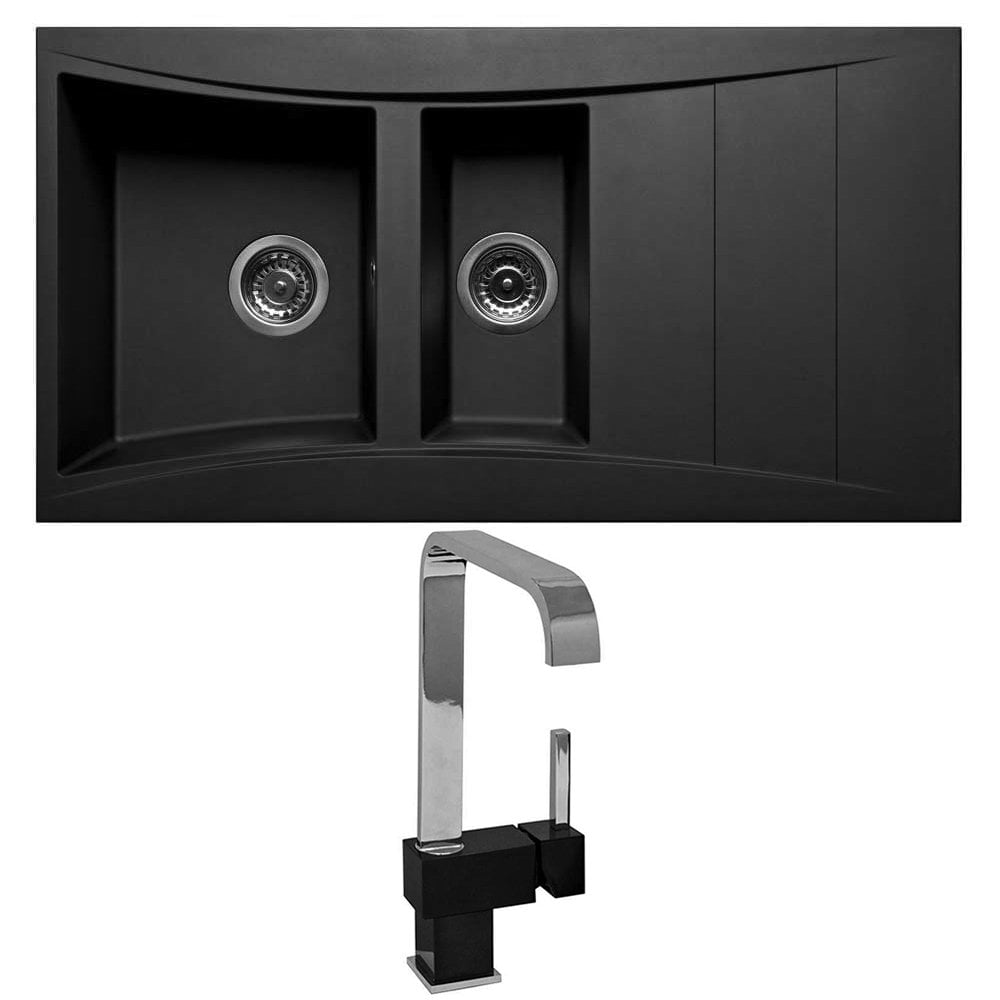 Astini Xeron 1.5 Bowl Black SMC Synthetic Reversible Kitchen Sink, Waste & Tap