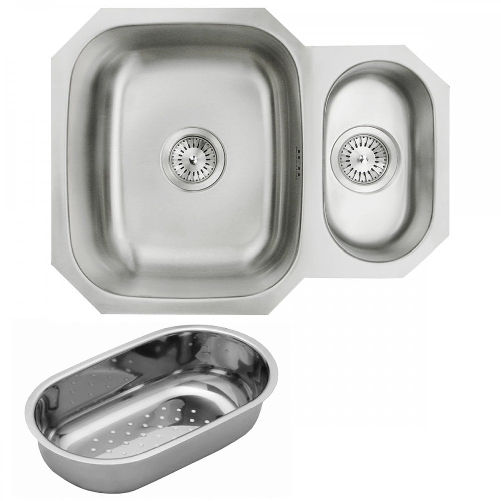 Astini Renzo 1.5 Bowl Brushed Stainless Steel Undermount Reversible Kitchen Sink, Waste & Colander