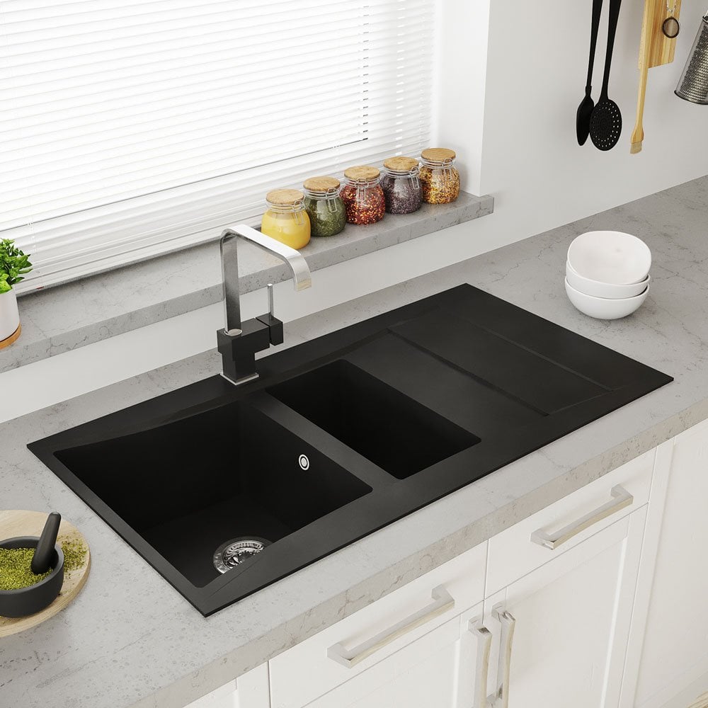 Astini Xeron 1.5 Bowl Black SMC Synthetic Reversible Kitchen Sink, Waste & Tap