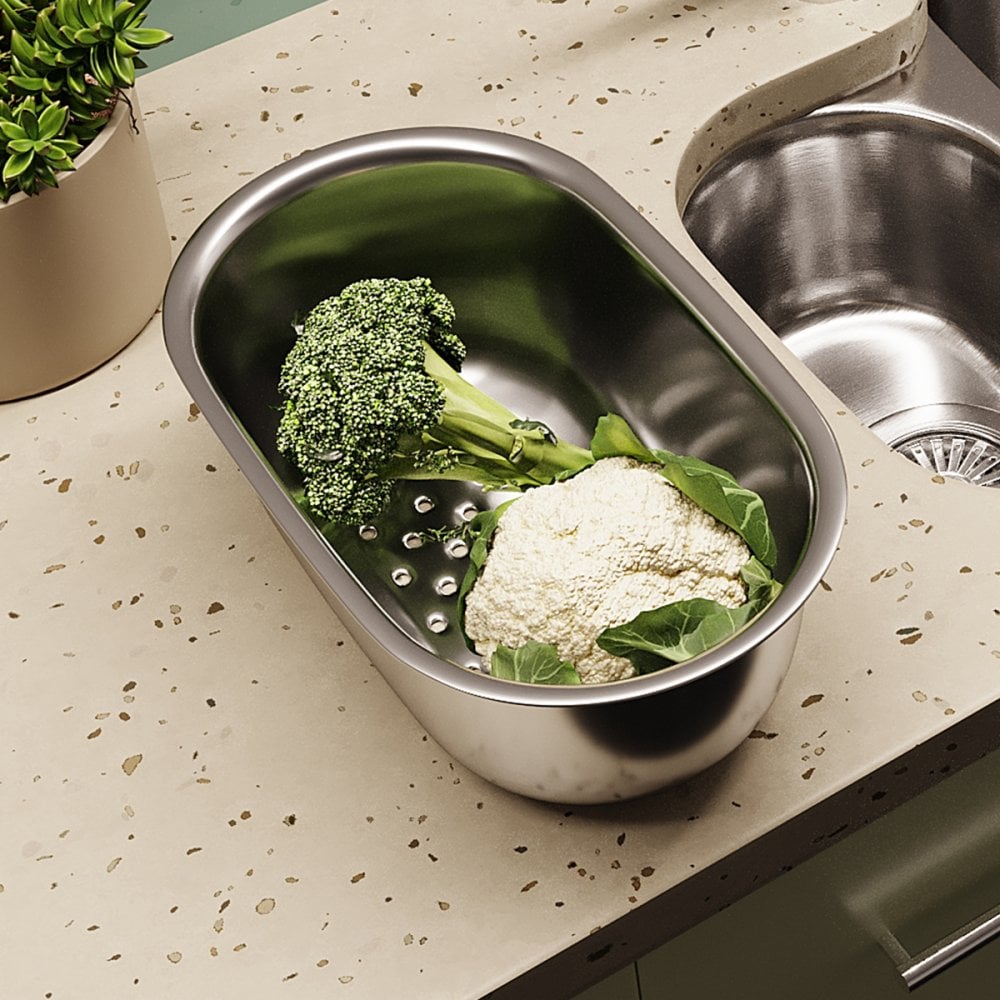 Astini Renzo 1.5 Bowl Brushed Stainless Steel Undermount Kitchen, Sink Waste & Colander RHSB