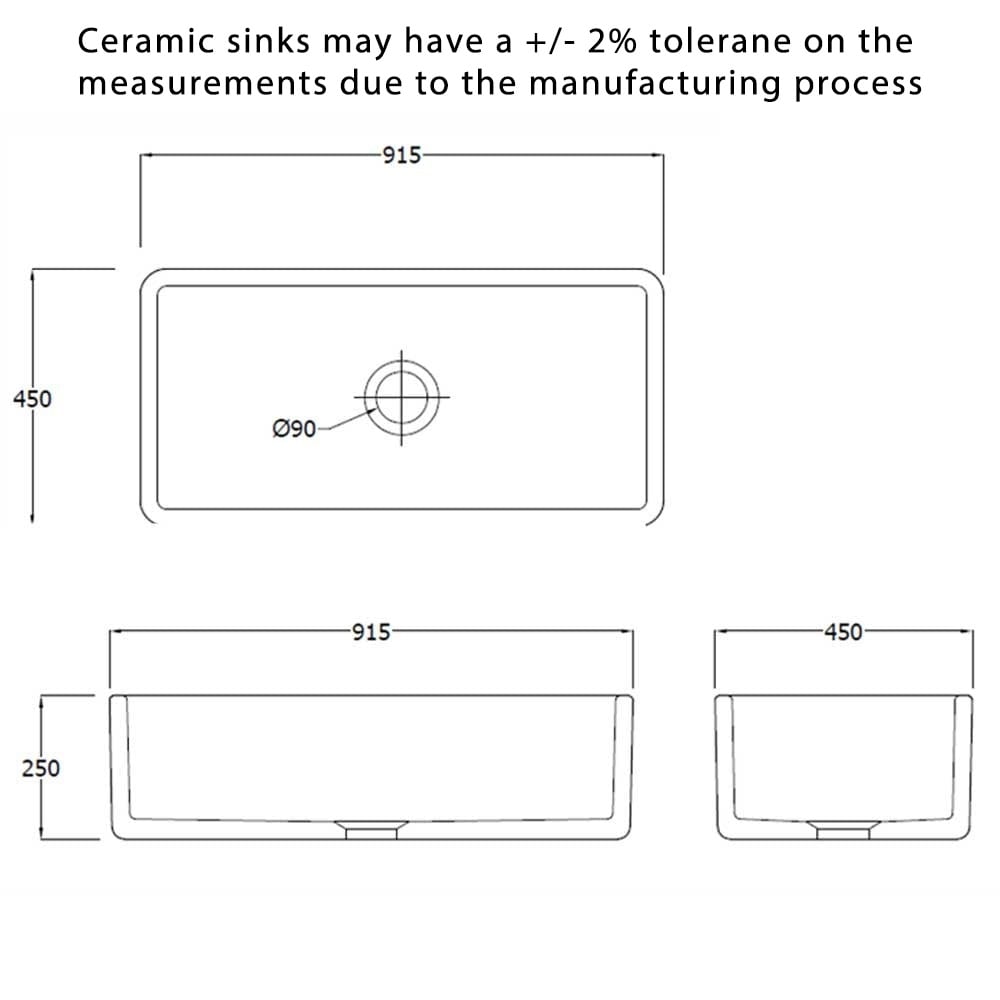 Astini Fareham 915 1.0 Bowl White Ceramic Belfast Kitchen Sink & Waste