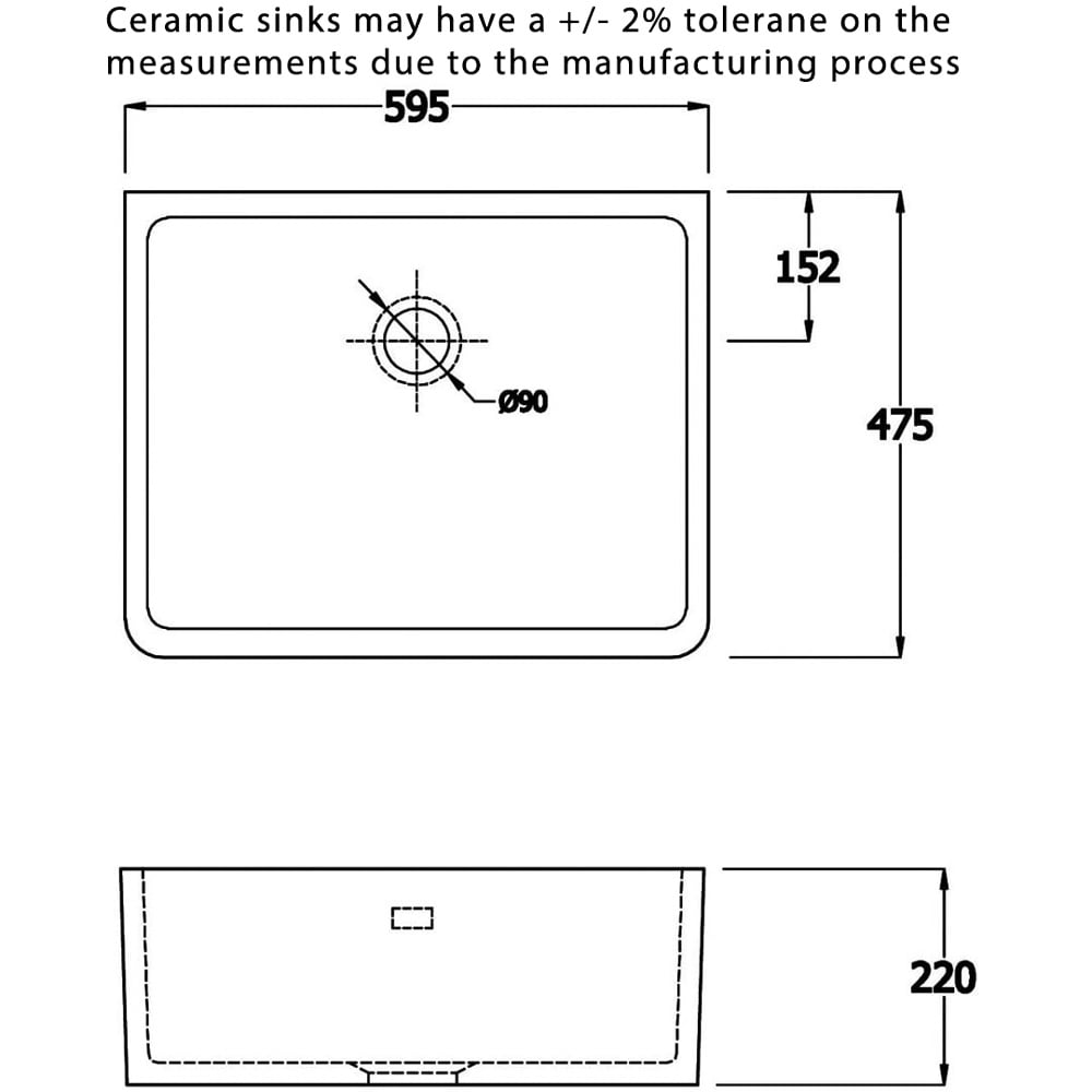 Astini Belfast 600 1.0 Bowl Gloss White Ceramic Butler Kitchen Sink, Waste & Tap