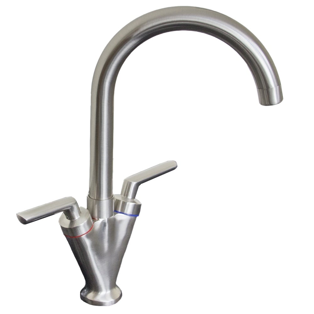 Astini Saturn Twin Handle Swivel Spout Kitchen Sink Mixer Tap with Brushed Steel and Chrome Finish