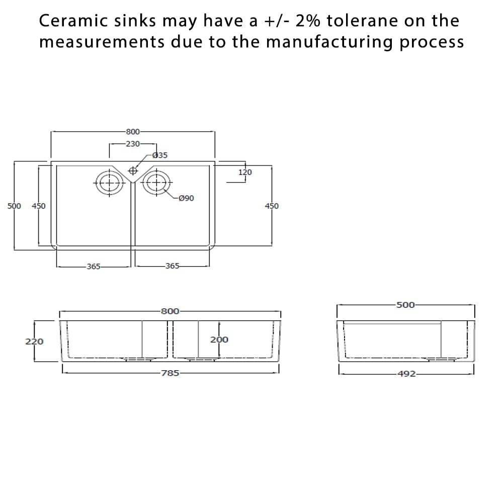 Astini Belfast 800 2.0 Bowl White Ceramic Kitchen Sink with Waste Collection