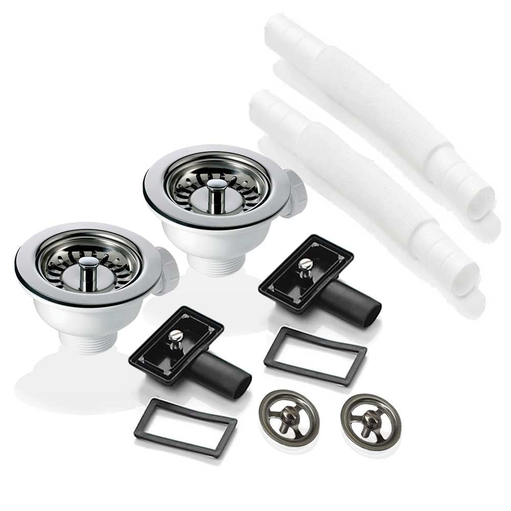 2x 90mm Waste and Round Overflow Set for Astini RAK Rangemaster Ceramic Sink