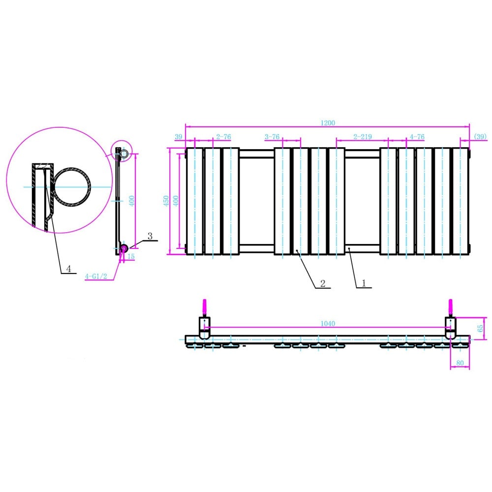 Astini Queenstown 1200x450mm Chrome 400W Designer Heated Towel Rail TIS2073
