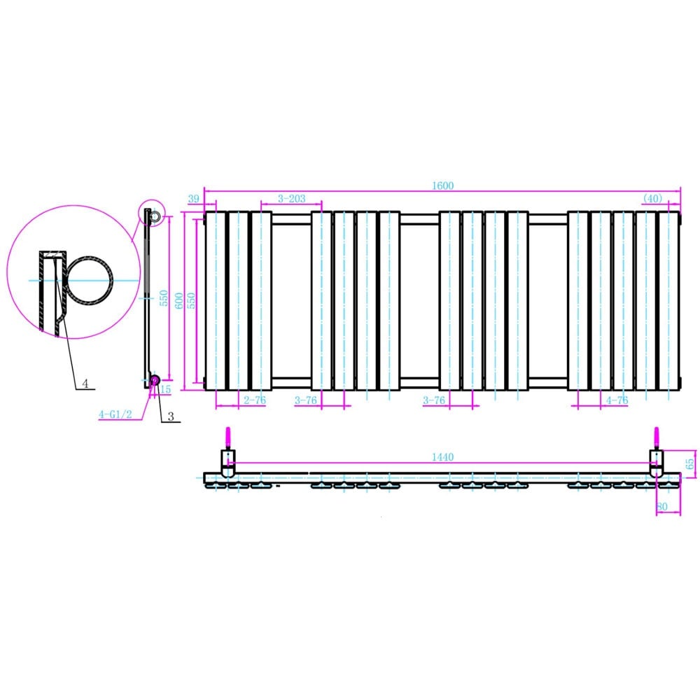 Astini Queenstown 1600x600mm Chrome 650W Designer Heated Towel Rail TIS2078