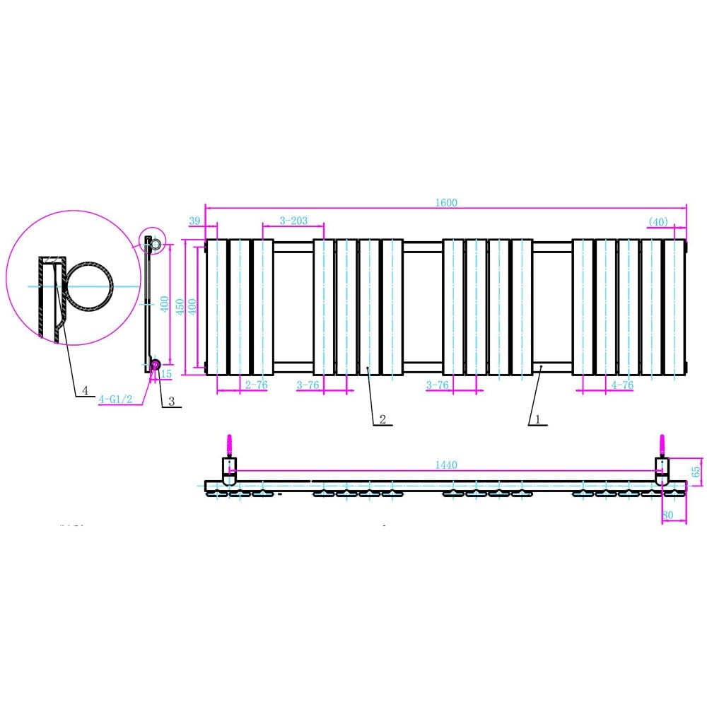 Astini Queenstown 1600x450mm Grey 750W Designer Heated Towel Rail TIS2092