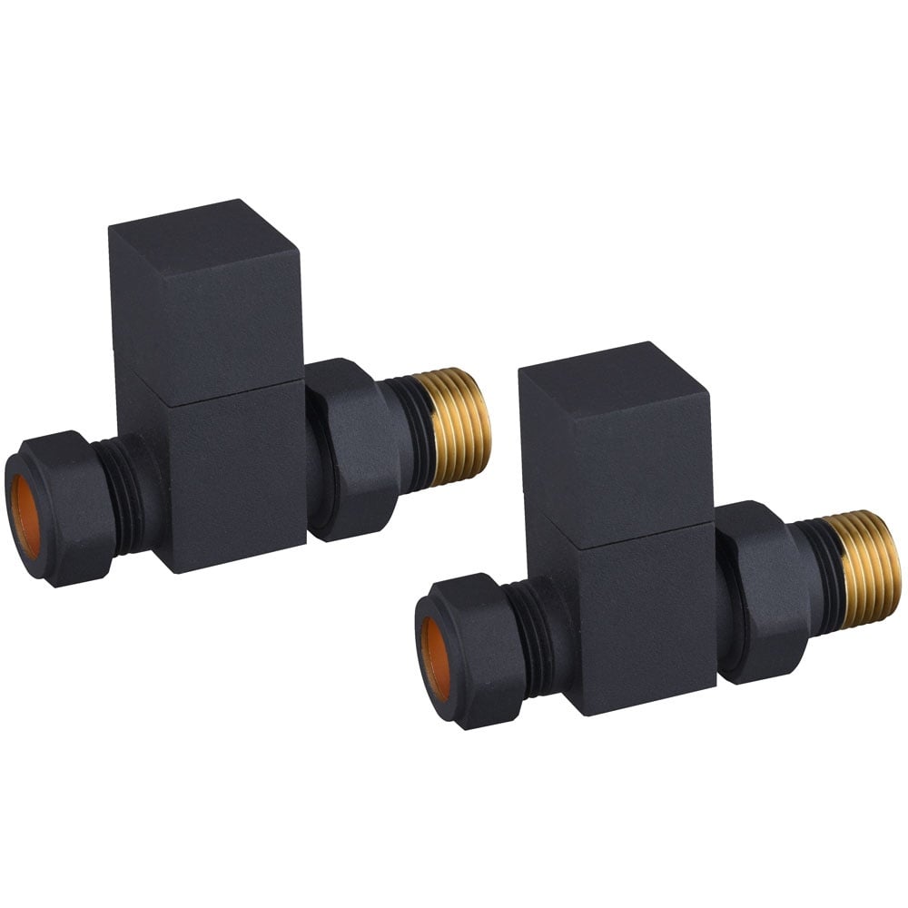 Astini Cubic Black Straight Radiator Valves TIS0170