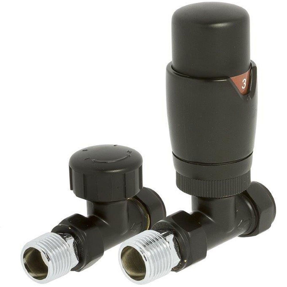 Astini Black Straight Thermostatic Radiator Valves TIS0201