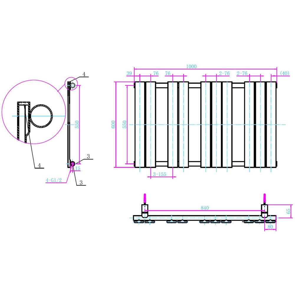Astini Queenstown 1000x600mm White 400W Designer Heated Towel Rail TIS2085