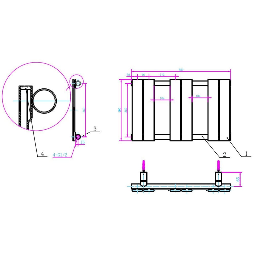Astini Queenstown 650x400mm Grey 250W Designer Radiator Heated Towel Rail TIS2088