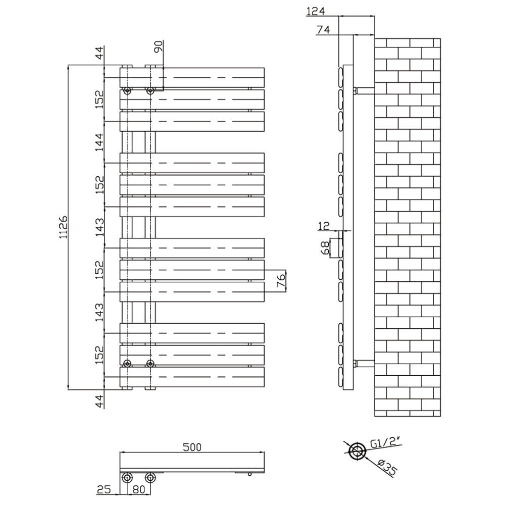 Astini Wellington 1126x500mm Grey 600W Designer Heated Towel Rail TIS2098