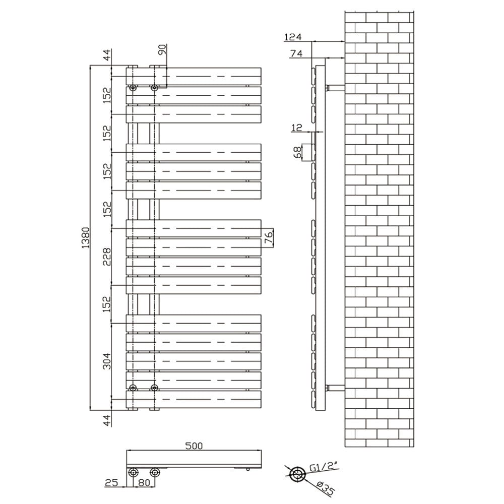 Astini Wellington 1380x500mm Grey 700W Designer Heated Towel Rail TIS2099