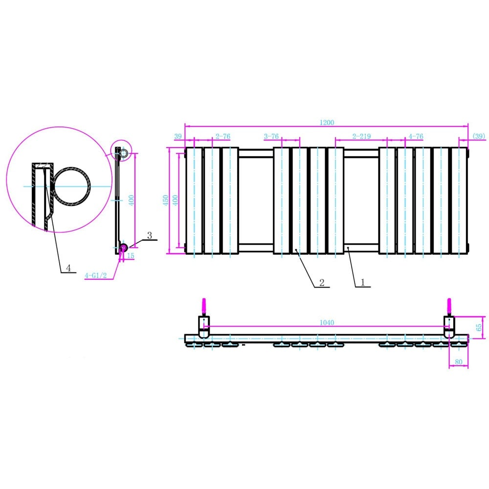 Astini Queenstown 1200x450mm Orca Black 600W Designer Radiator Heated Towel Rail TIS2133