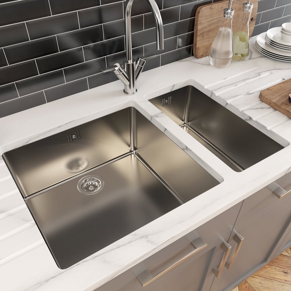Astini Serena 1.5 Bowl Stainless Steel Undermount Kitchen Sink & Waste 4020+4040
