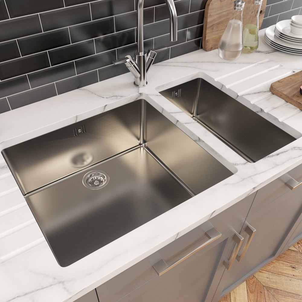 Astini Serena 1.5 Bowl Stainless Steel Undermount Kitchen Sink & Waste 4020+5040