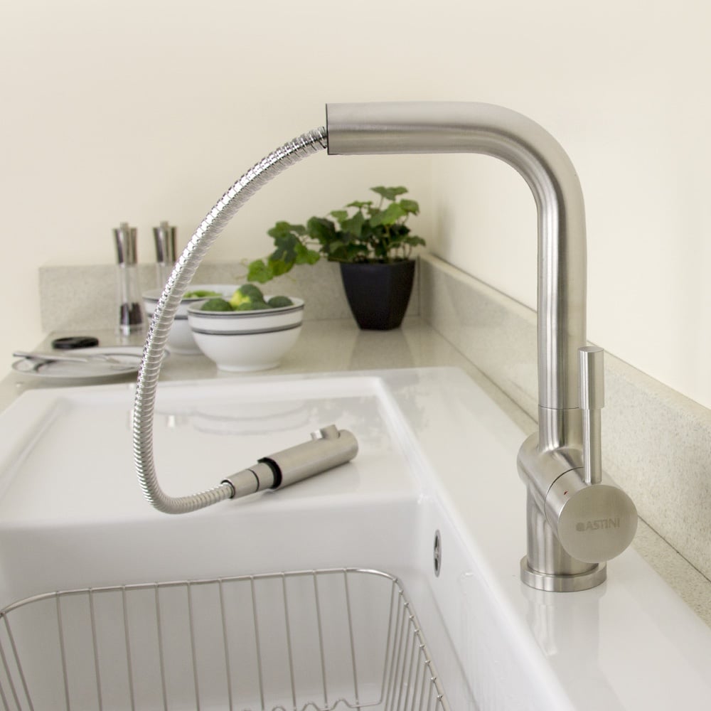 Astini Abele Brushed Stainless Steel Pullout Rinser Kitchen Sink Mixer Tap HK67