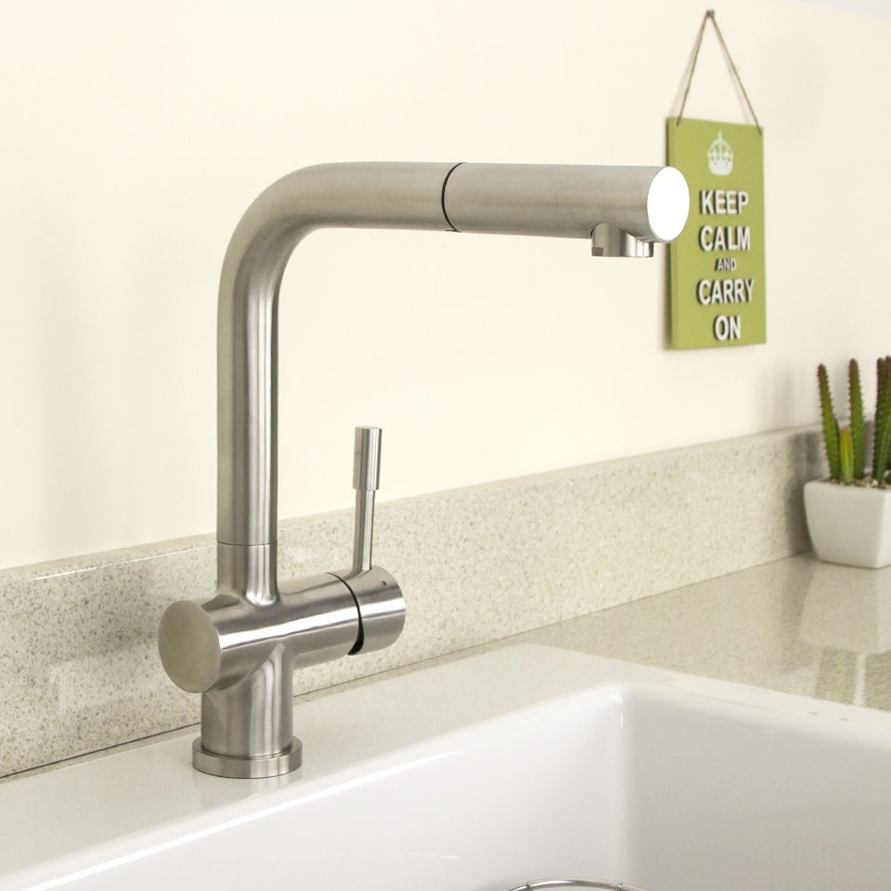 Astini Abele Brushed Stainless Steel Pullout Rinser Kitchen Sink Mixer Tap HK67