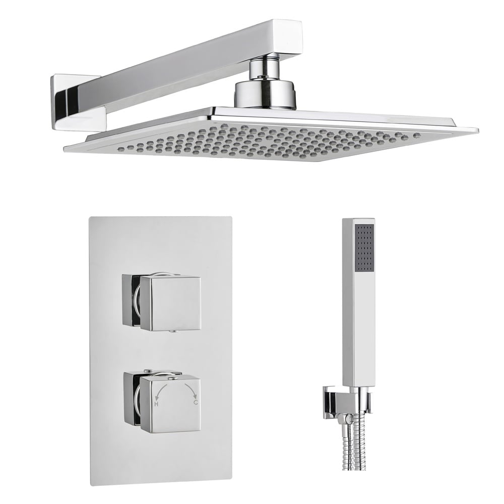 Astini Chrome Square Concealed Thermostatic Shower Valve, Head & Wall Arm TIS0010