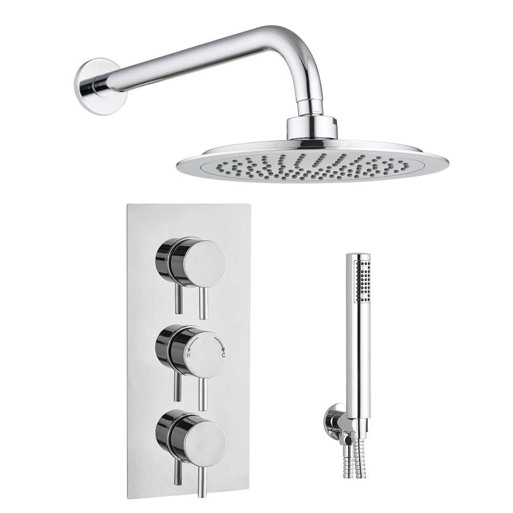 Astini Chrome Round Concealed Thermostatic Shower Valve, Head & Wall Arm