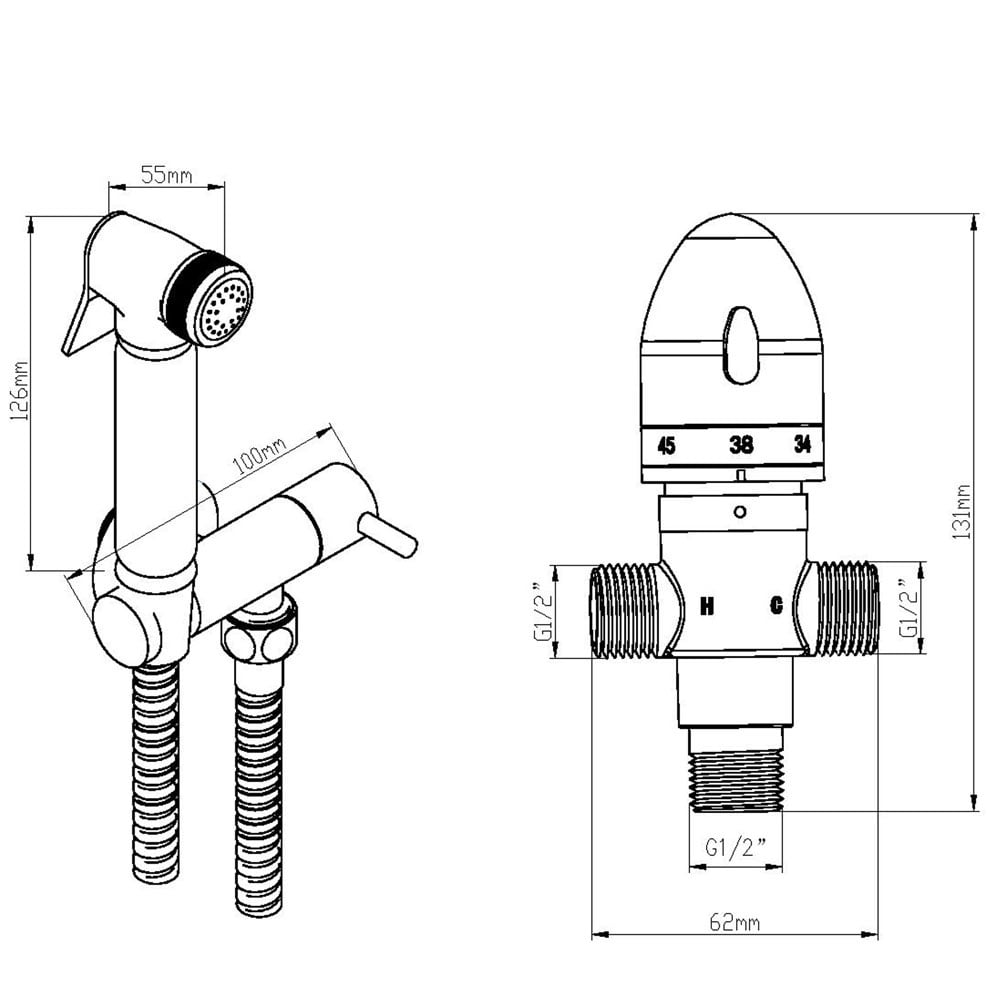 Astini Chrome Round Chrome Thermostatic Valve & Douche with Diverter Kit TIS0014