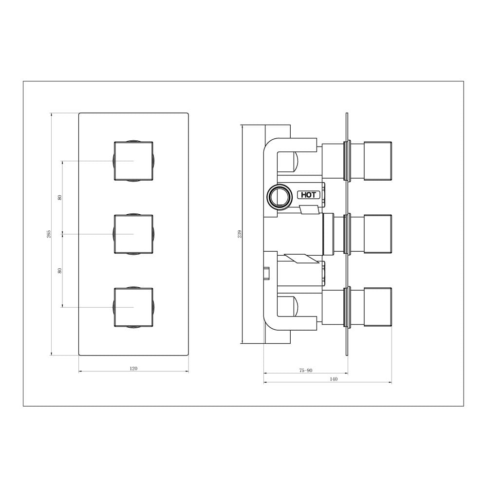 Astini Chrome Square Concealed Thermostatic 3 Way Shower Valve