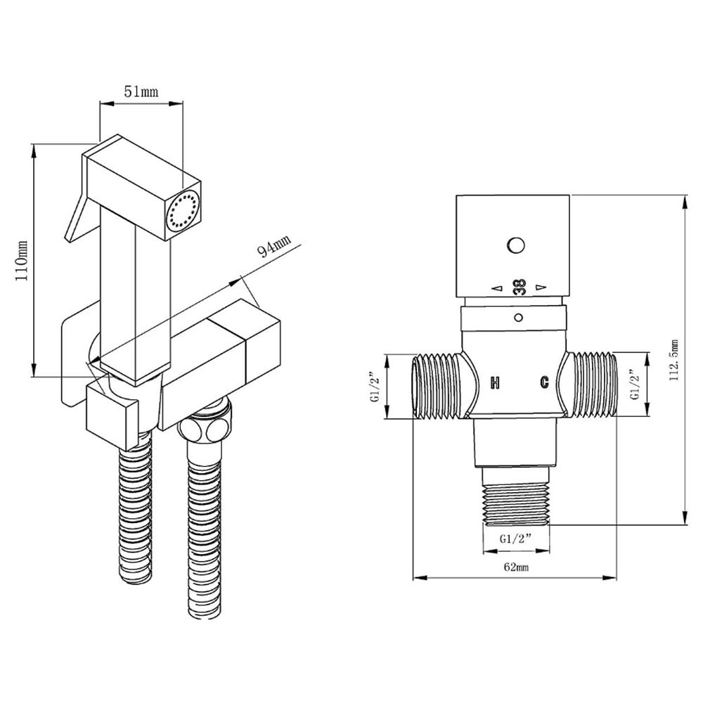 Astini Vellamo Chrome Square Thermostatic Valve & Douche with Diverter Kit