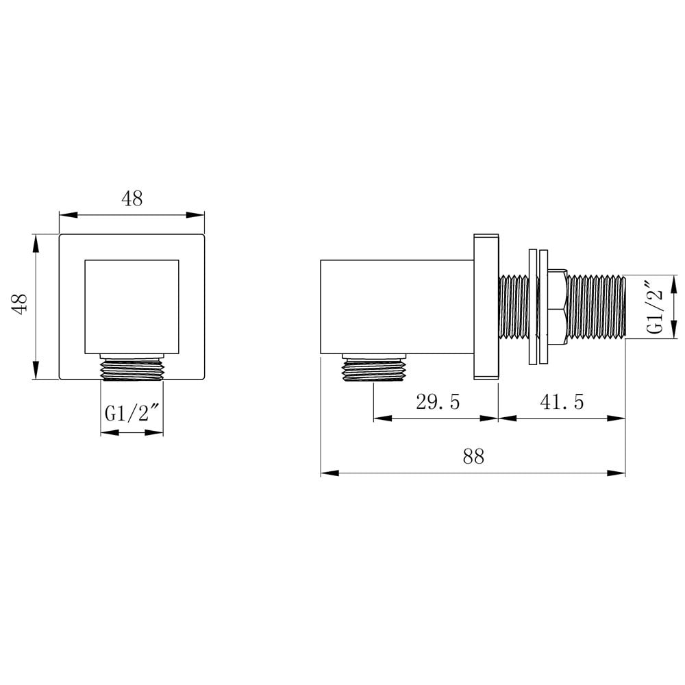Astini Chrome Square Shower Wall Mounted Outlet Elbow