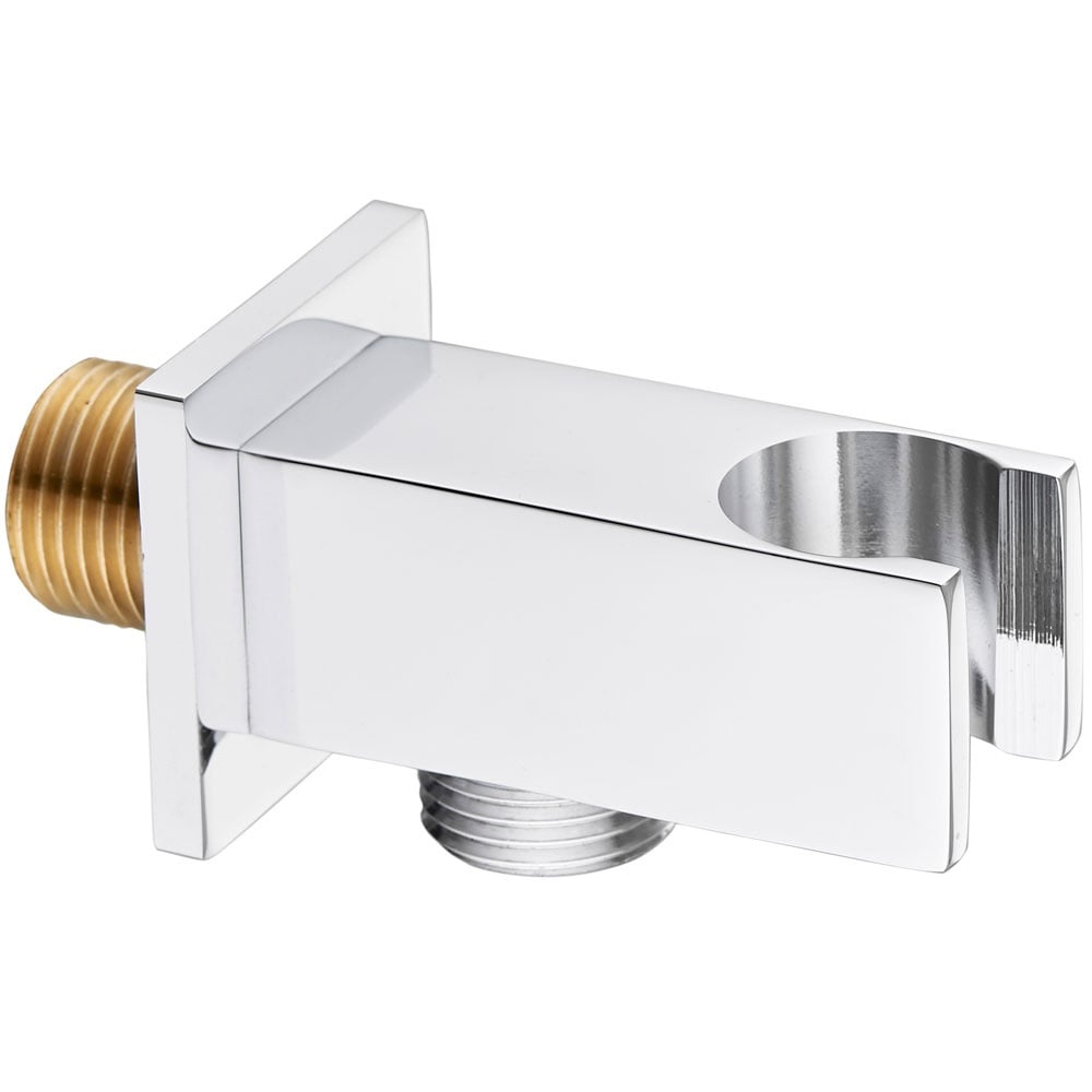 Astini Chrome Square Shower Outlet Elbow and Handset Holder