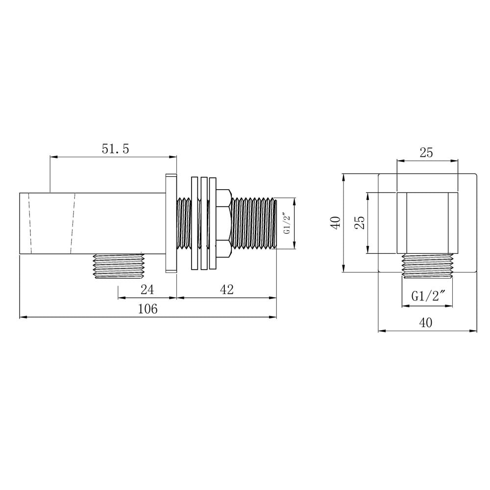 Astini Chrome Square Shower Outlet Elbow and Handset Holder